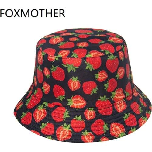 FOXMOTHER New Summer Black Yellow Fruit Strawberry Bucket Hats Fishing Caps Adults Woman Men 2021