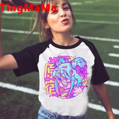 Japanese Anime Harajuku E-girls Punk t-shirt summer top women graphic tees women couple 2021 grunge top tees ulzzang