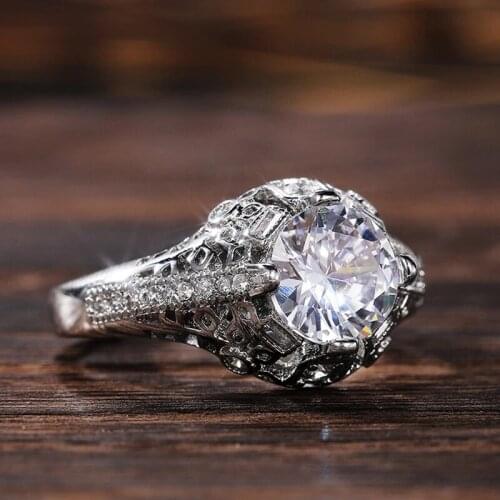 CAOSHI Exquisite Women Engagement Finger-ring Brilliant Round Shaped Zirconia Wedding Jewelry Hollow-out Design Accessories Gift