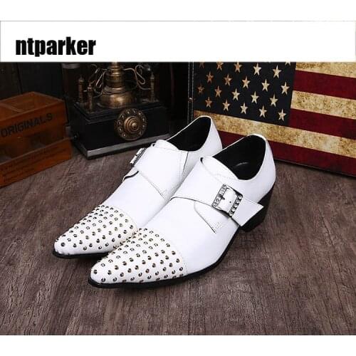 Ntparker Handmade Fashion Man Shoes Leather Classic wedding man shoes White Business/Wedding Leather Shoe for Man, EU38-46