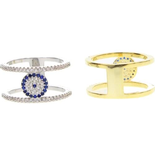 Prong setting AAA sparking cubic zirconia round evil eye H shape women lady finger CZ ring top quality
