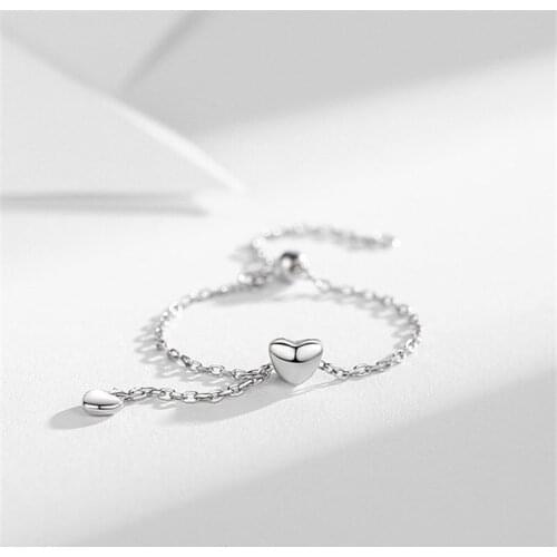 925 Sterling Silver Tassle Link Chain Heart Charm Finger Ring For Women Girls Party Jewelry jz426