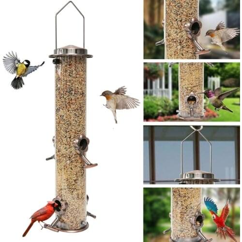 Bird Feeder, Bird Feeder Hanging Classic Tube Hanging Feeders with Feeding Ports Premium Hard Plastic with Steel Hanger
