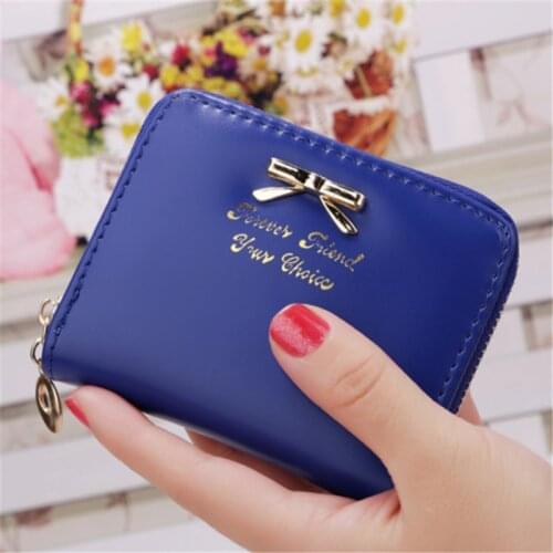 Women Short Clutch Wallets Female Fashion PU Leather Bowknot Coin Bag Purses Lady Cards Holder Wallet