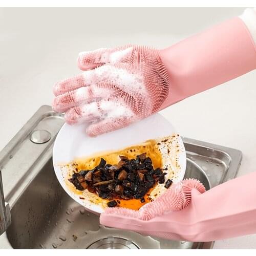Kitchen Cleaning Dishwashing Gloves Magic Silicone Dish Washing Glove for Household Scrubber Rubber Kitchen Clean Tools