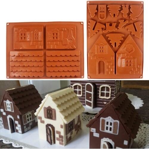 Luyou 2Pcs/Set 3D Christmas Gingerbread House Silicone Fondant Mold Chocolate Cake Mould DIY Biscuits Baking Tools FM1746