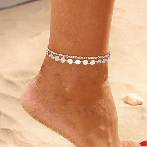 Fashion Women Chain double sequin Ankle Bracelet Gold Anklet Foot Beach Womens Jewelry boho jewelry Ankle Gift