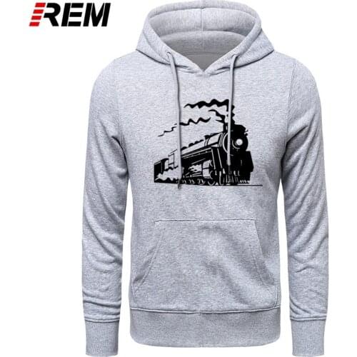 REM Cotton O-Neck LONG Sleeve Fitness Cool Mens Vintage Train Locomotive Old Steam Engine Print Male Hoodies, Sweatshirts