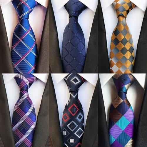 SKng Brand New 8cm Men Tie Checks Necktie For Men Wedding Purple Navy Blue Tie For Business Jacquard Woven Silk Neck tie