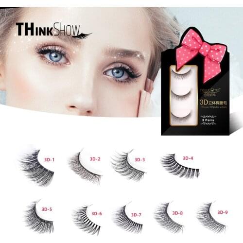 THINKSHOW 3D 3pcs/lot 100% handmade real mink fur false eyelash Big Eye Long False Eye Lashes-4