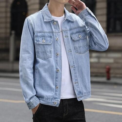 New denim jacket male Korean version of the self-cultivation ripped jacket embroidered on the clothes handsome gown trend casual