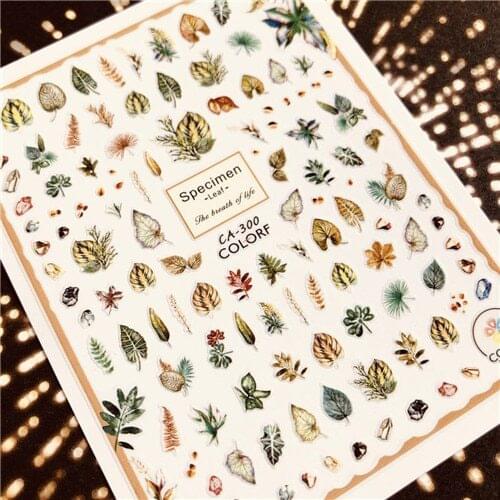 Newest letter series CA-300 LEAVES colorful designs 3d nail art sticker nail decal accessories