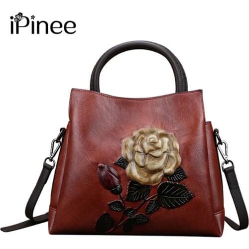 IPinee 2021 New High Quality Leather Women Handbag Retro Handmade Embossed Shoulder Bag For Women Female Messenger Bags