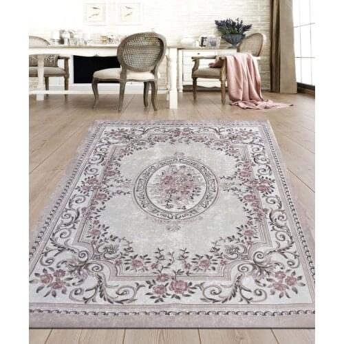 NUR HOME SPONGE VELVET RUBBER CARPET COVER NRH-23 BROWN CREAM FLOWER