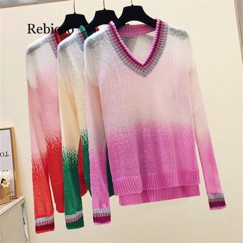 Autumn New Fashion Women Sweater V-neck Long Sleeve Thin Sueter Mujer Loose Panelled Knitted Pullovers 68441