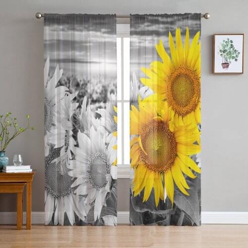 Sunflower Local Color Abstract Park Voile Tulle Sheer Curtains for Bedroom Living Room Kitchen Decor Chiffon Windows Curtain