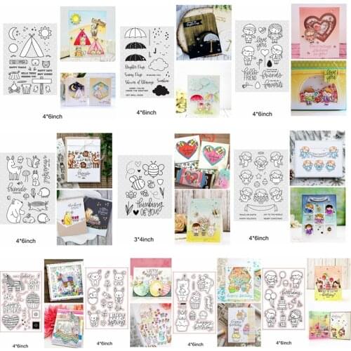 Clear Silicone Stamps Cute Mix Animals Boys And Girls Bee Angel Unicorn Happy Birthday Cake Transparent Stamp Making Cards Craft