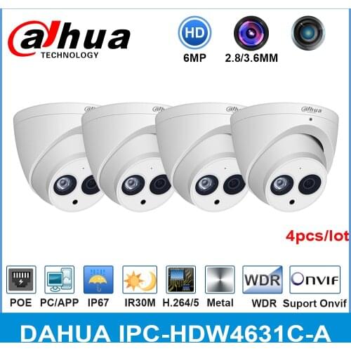 Dahua Wholesale IPC-HDW4631C-A 6MP HD POE Network IP Camera Metal Built-in MIC CCTV 30M IR Onvif from IPC-HDW4433C-A 4pcs/lot