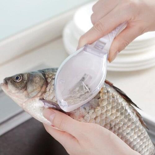 1PCS Transparent Cover Fish-shaped Scraper Fish Scales with Collecting Box Planers Kichen Accessories