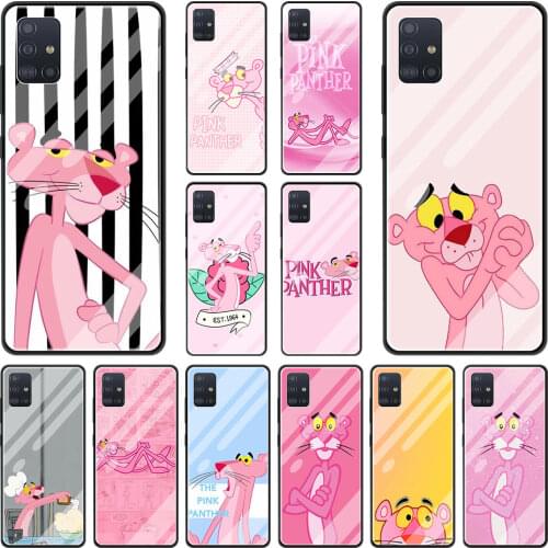 Glass Case For Samsung Galaxy A51 A71 A50 A70 A31 A21S M31 A30 A32 A91 M30s A10 A12 A40 Phone Cover Funda Cartoon Pink Panther