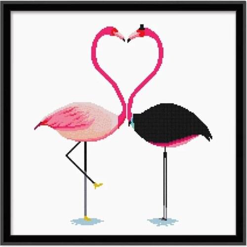 Tropical Bird Flamingo Couple in Love Flamingo Couple Wearing Crown Stamped Cross Stitch Kit Embroidery needlework set