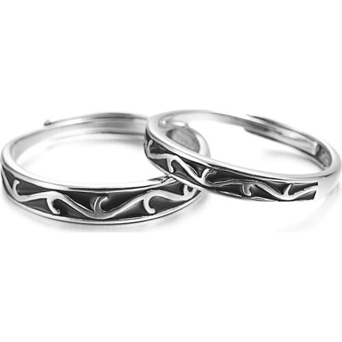 Uloveido 925 sterling silver black drip glaze pattern ring couples simple personality ring SALRG42