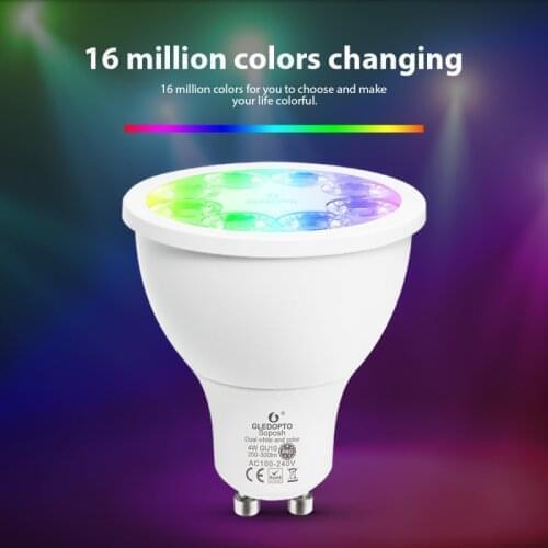 GU10 GLEDOPTO Zigbee 3.0 RGB + CCT 4W GU10 Smart LED Spotlight Pro With Alexa Echo Plus SmartThings' RF Remote Work Smart Home