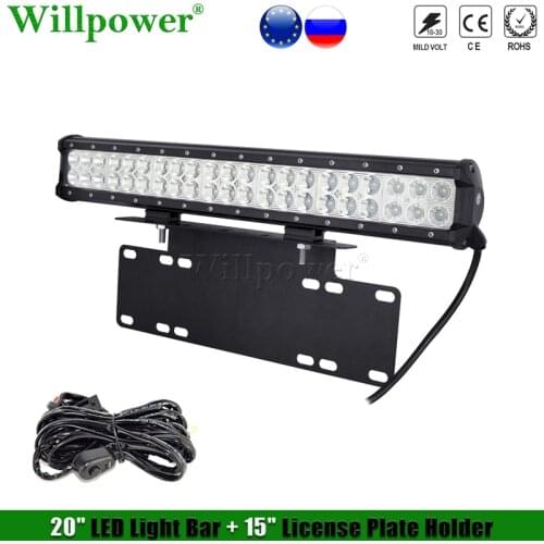 Offroad SUV 20" 126W LED Light Bar + License Plate Holder 4x4 Truck Car Light Lightbar LED Work Light Bar Bracket Wire Kit