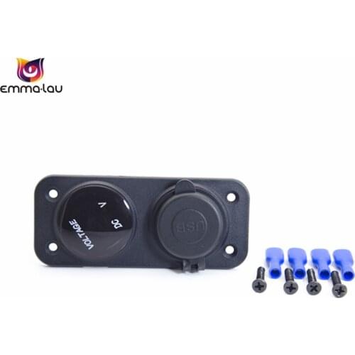 Waterproof 12V 24V Car LED Digital Voltmeter + Dual USB Outlet Power Socket 2.1A/1A Charger Panel For Car Boat Vehicles (Blue)