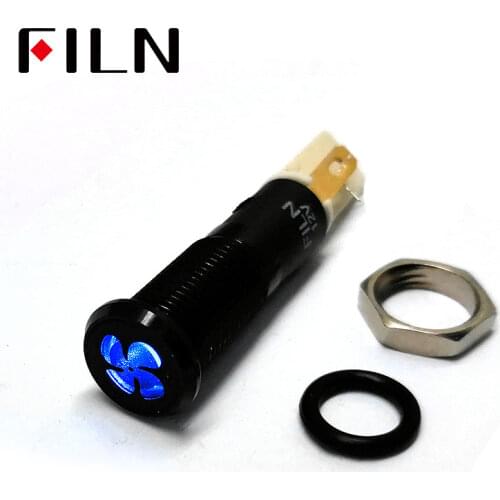 FILN 8mm C40 Car dashboard black shell Fan tag 12v led indicator light with Solder foot