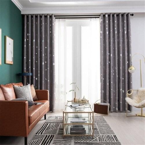 Single Piece Of Star And Moon Full Blackout Curtains Living Room Bedroom Window Curtains Heat Insulation Light Blocking Curtain