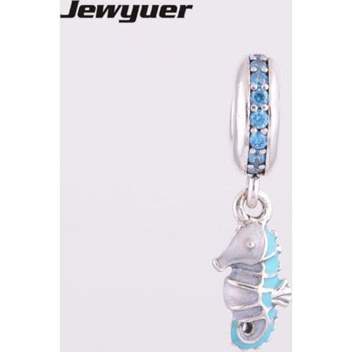 Tropical Seahorse Charms 925 Sterling Silver Charm fit beads Bracelets necklaces Christmas gift DIY fine Memnon Jewelry DA082