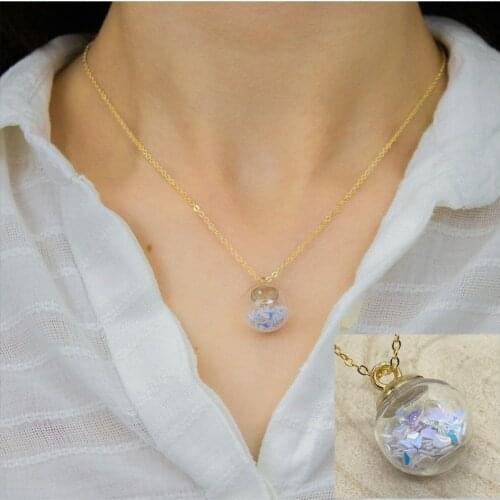 Fanus White Powder Crystal Necklace Transparent Glass Gold Chains Bell Pendant Necklace For Women Fashion Jewelry Accessories