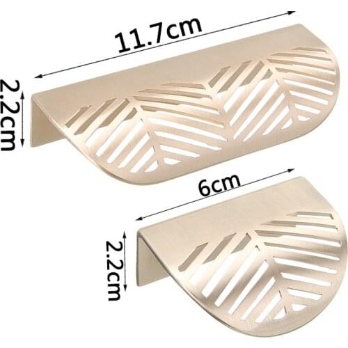 1Pc Golden Brass Drawer Pull Handles Creative Leaf Shape Pull Knobs Furniture Hardware Accessories S/L Sizes