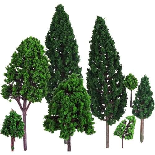 10pcs 6 Styles Plastic Model Train Artificial Miniature Tree Toys Scenery Railroad Decor Building Landscape Accessories for Kids