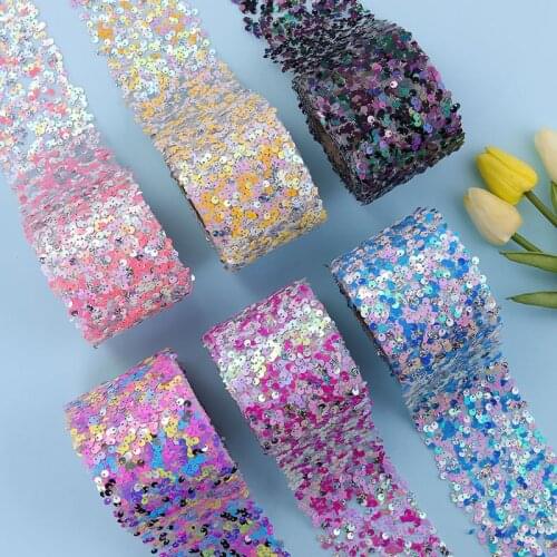 10Yards/Roll 8CM Sequin Yarn Roll Pattern Party Supplies DIY Hair Bows Handmade Materials Y2021042002