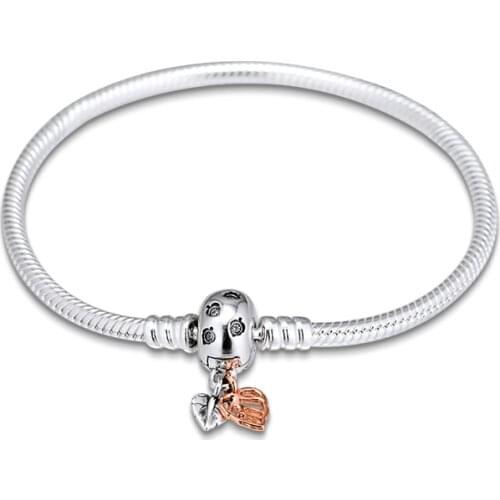 100% 925 Sterling Silver Charms Bracelet Bangle Original Moments Leaves Snake Chain Bracelets for Women DIY Beads Jewelry