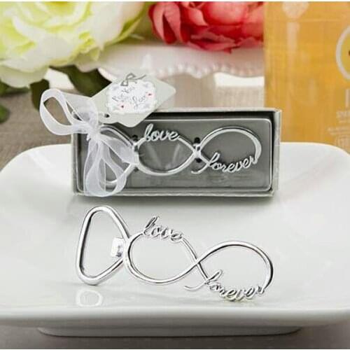100PCS/LOT Newest forever love chrome beer bottle opener wedding favors and gifts for guests Party gifts supplier Bridal shower