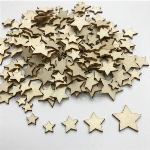 1000PCS 10-20MM Mix Natural Wood Crafts Hollowed Out Pentagram Star Bookmark Pattern Art Collection Handmade Home DIY Decoration