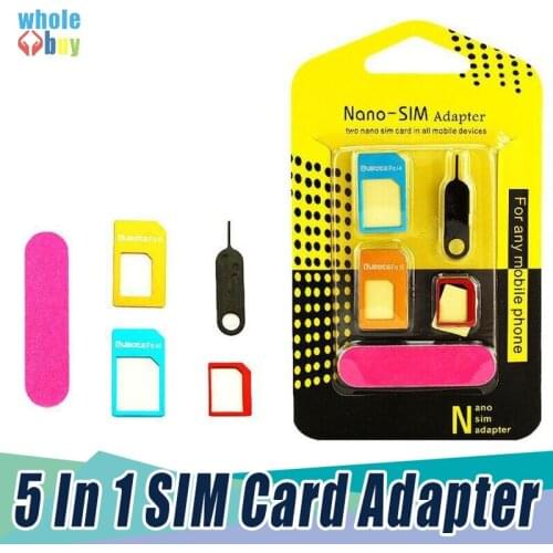 300set/lot 5 in 1 Nano Sim Card Adapters + Regular & Micro Sim + Standard SIM Card & Tools For iPhone 5 5c 5s 6 6s Retail Box