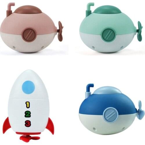 4PCS Baby Bath Toys Infant Swim Chain Wind Up Little Submarine Rocket Bathtub Clockwork Toys for Boys Girls