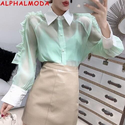 ALPHALMODA Women's Transparent Shirts