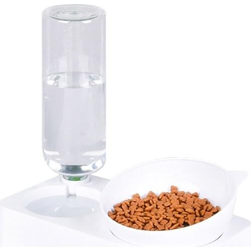 Pet Automatic Feeder Cat Dog Raised Stand Double Bowls 15° healthy Food Dispenser Neck Protection Water Bowl Pet Supplies