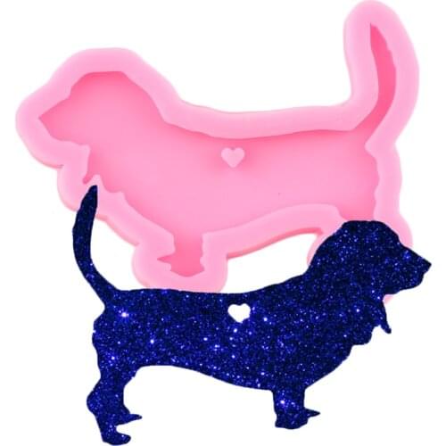 Shiny Basset Hound Mold Silicone Molds DIY Dog Resin Epoxy Keychains Mould for Jewelry Key Ring Pendant Decoration
