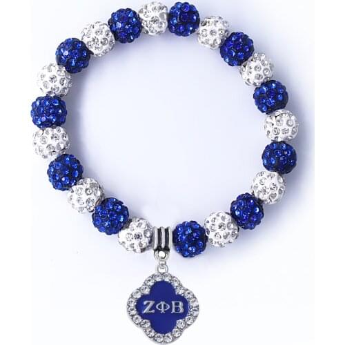Fashion greek letter society ZETA PHI BETA enamel metal pendant bracelet Shambhala beads elastic bangle dropshipping