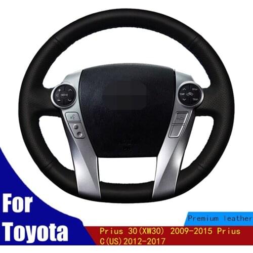 DIY Car Steering Wheel Cover Soft Black PU Artificial Leather For Toyota Prius 30(XW30) 2009-2015 Prius C(US)2012-2017