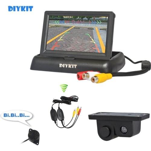 DIYKIT Wireless 4.3 Inch Foldable Color TFT LCD Car Monitor Waterproof Video Parking Radar Sensor Car Camera Parking System Kit