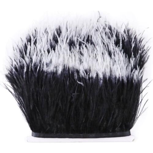 1m Double black and white Ostrich feather Trims Fringe 13-15cm Natural Ostrich Feathers Ribbon Race Wedding Dresses Decoration