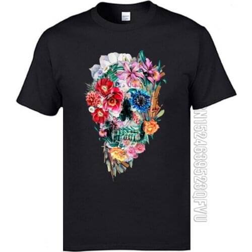 Hip Hip Rock Band Faddish T Shirts Flower Skull O Neck Top T-shirts Summer Autumn Tops Shirt Mexico Rose Skull Tshirts Mens