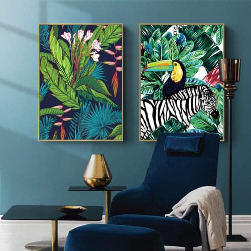 Northern Europe Tiger Forest Animals Poster Wall Art Toucan Flamingo Canvas Painting Living Room Home Wall Decoration Cuadros